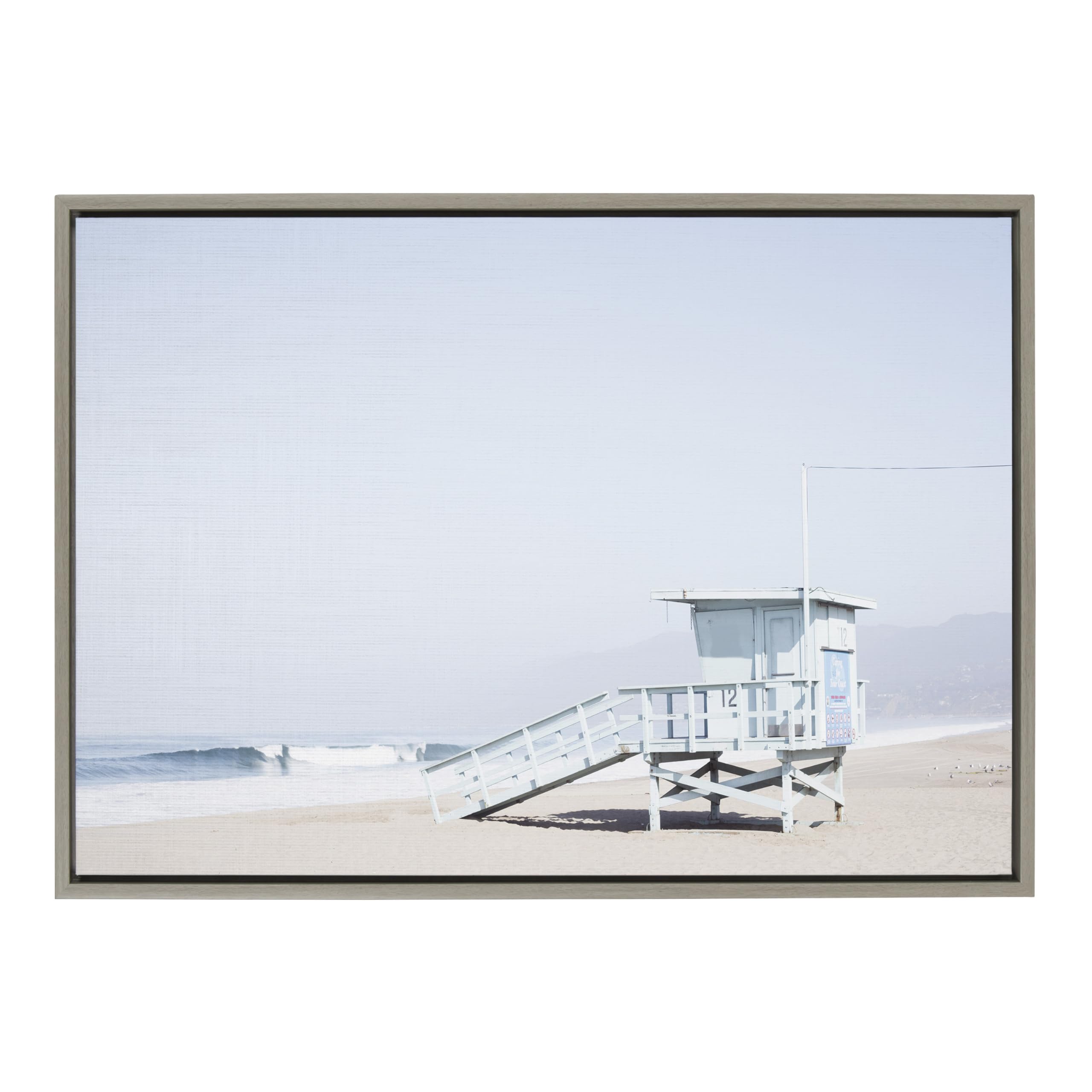 Kate and Laurel Sylvie Pale Blue Life Guard Tower Framed Canvas Wall Art by Caroline Mint, 23x33 Gray, Chic Coastal Wall Decor