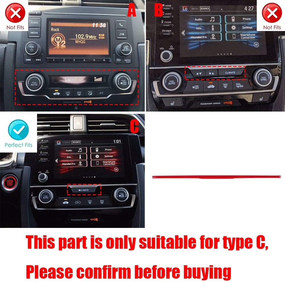 XITER 15Pcs Instrument Panel Console Center Frame Decorative Trims molding Automotive Full set of car interiors for Honda 10th Civic 2016 2017 2018 2019 2020 2021(RED)