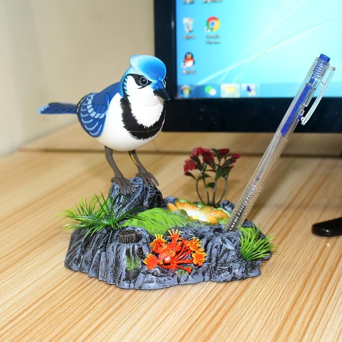 Juguete Electrónico Pájaro Realista Azul y Blanco miniatura 2