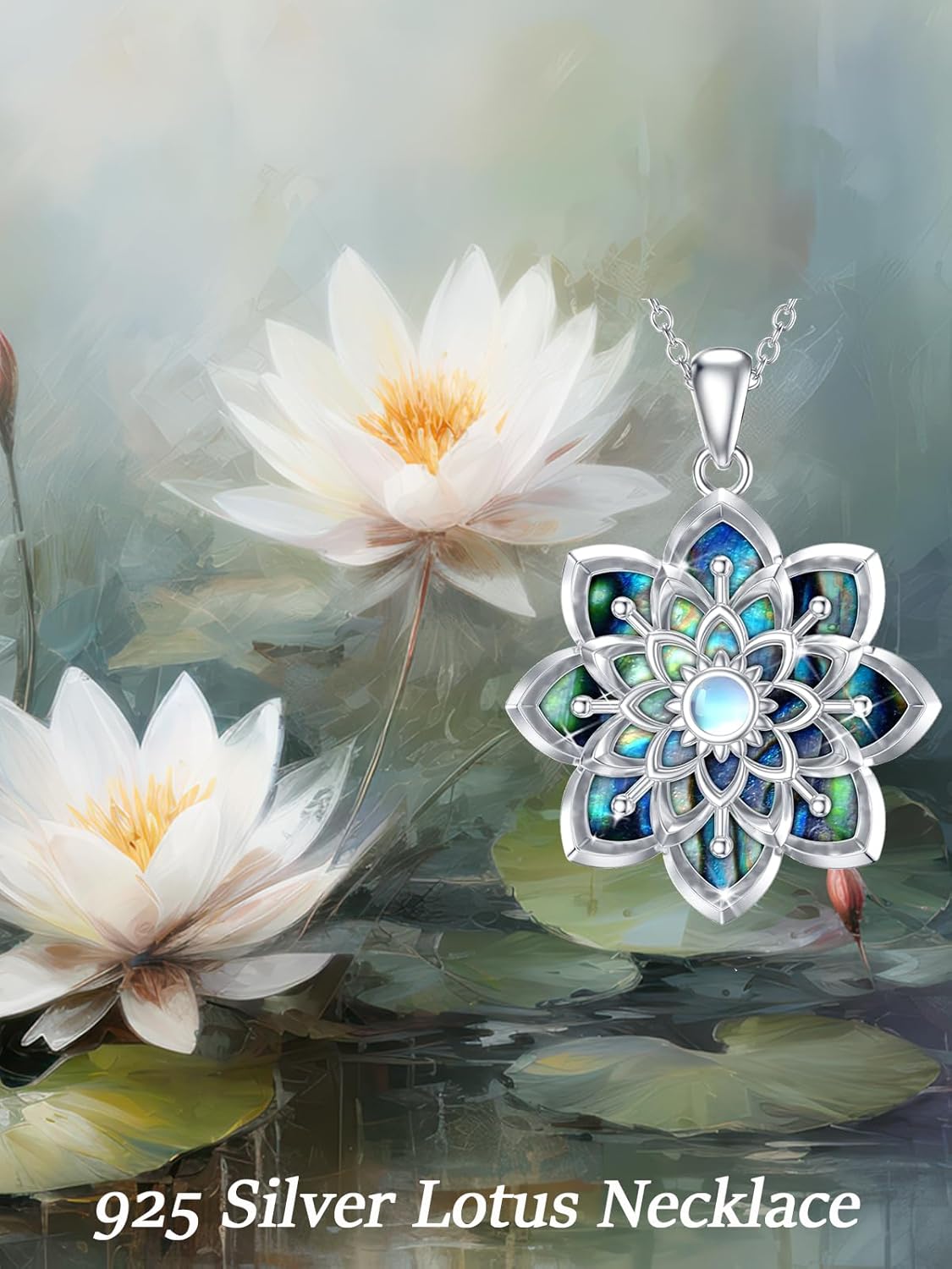 Abalone Lotus Necklace 925 Sterling Silver Lotus Flower Necklace Yoga Pendant Abalone Jewelry Valentines Day Mothers Day Gifts for Women - Image 7