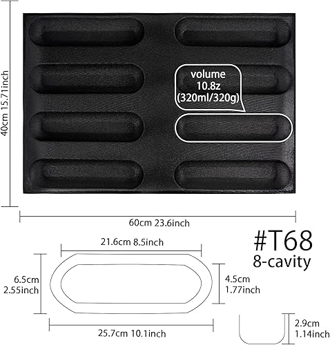 Miniatura 24 de Pan para hornear baguette pan perforado Eclair hojas de malla molde de silicona barra rectangular 15.7x11.8x1.3 in 10-cavidad por agujero