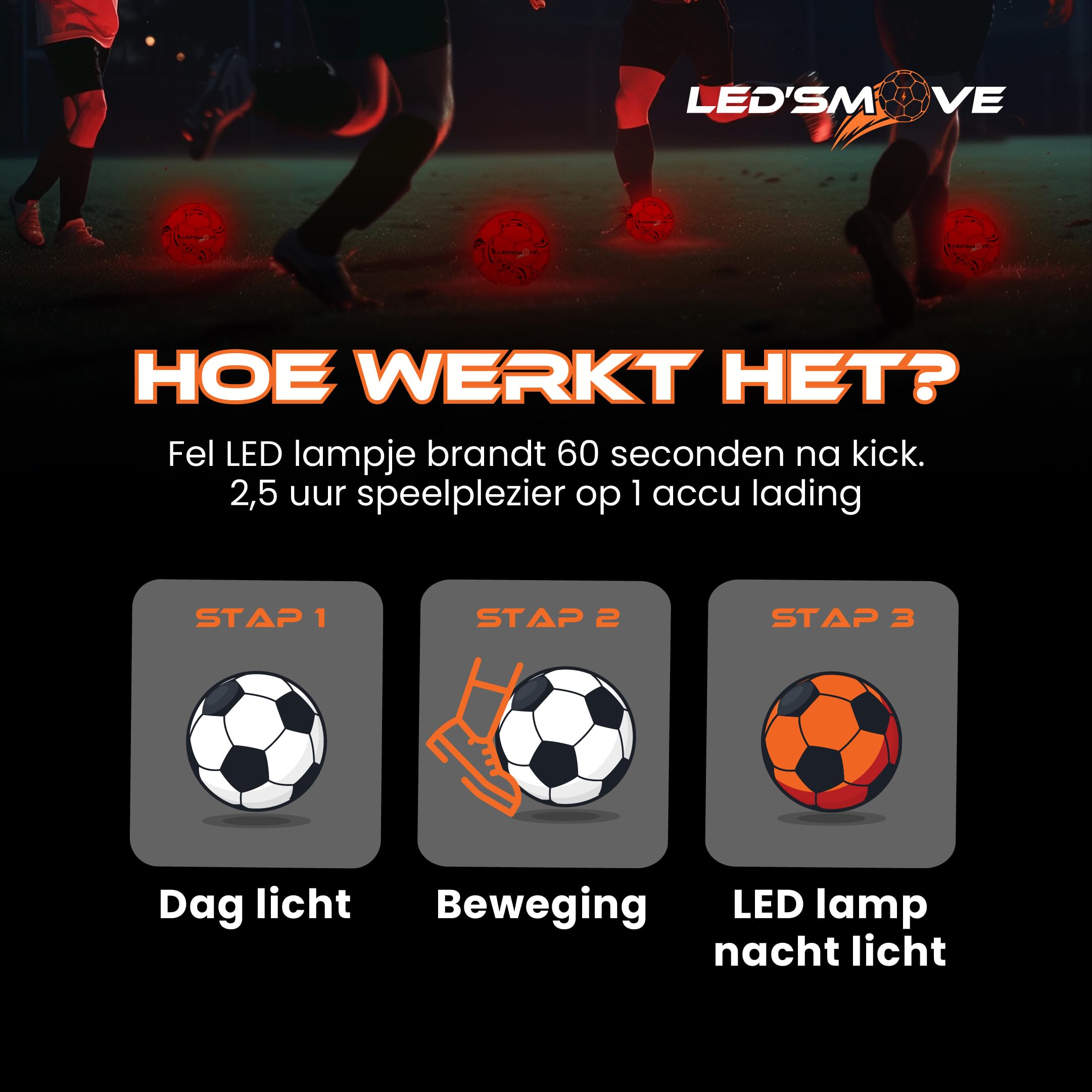 LED'S MOVE - Pallone da calcio luminoso a LED - Pallone da calcio luminoso con luce - Glow in The Dark - Giocattolo luminoso - Palloncino luminoso misura 5 - Modello LS2 tradizionale