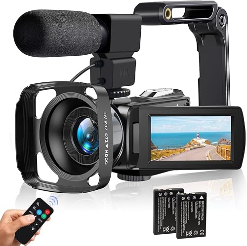 Videocámara Cámara de video 4K 48MP HD Grabadora, 18X Zoo Digital 3" Pantalla táctil Vlogging Cámara para YouTube con micrófono, estabilizador,