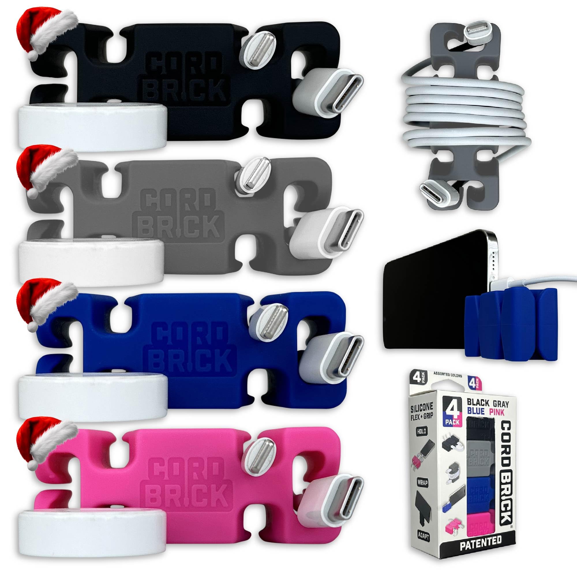 CordBrick Steel Weighted Cord Holder, Cord Wrap, Phone Accessory, Stocking Stuffer for Men, Adults, College Students. Nightstand, Desk Travel