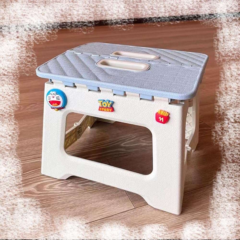 Pieghevole Sgabello Basso in Plastica, Piccolo Poggiapiedi Sediolina, Sgabello da Bagno Portatile per Scuola Soggiorno Giardino Campeggi(Blue,L)