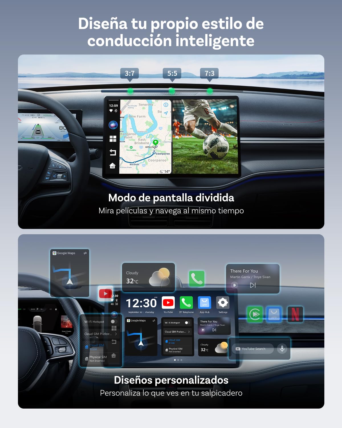 OTTOCAST E2 AI Box, 2026 Mejorada 3 en 1 Adaptador Inalámbrico CarPlay y Android Auto, Android 13 Vídeo Multimedia para Coche con Netflix YouTube, Descarga de Aplicaciones, 4GB+64GB, Actualización OTA