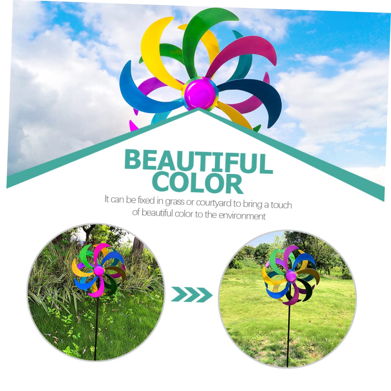 Abaodam Bunte Windmühle aus Eisen als Gartenstecker 1 Stück | Regenbogenfarben, Dekorative Ausführung, für Festliche Atmosphäre und Garten Deko, Schönes Design