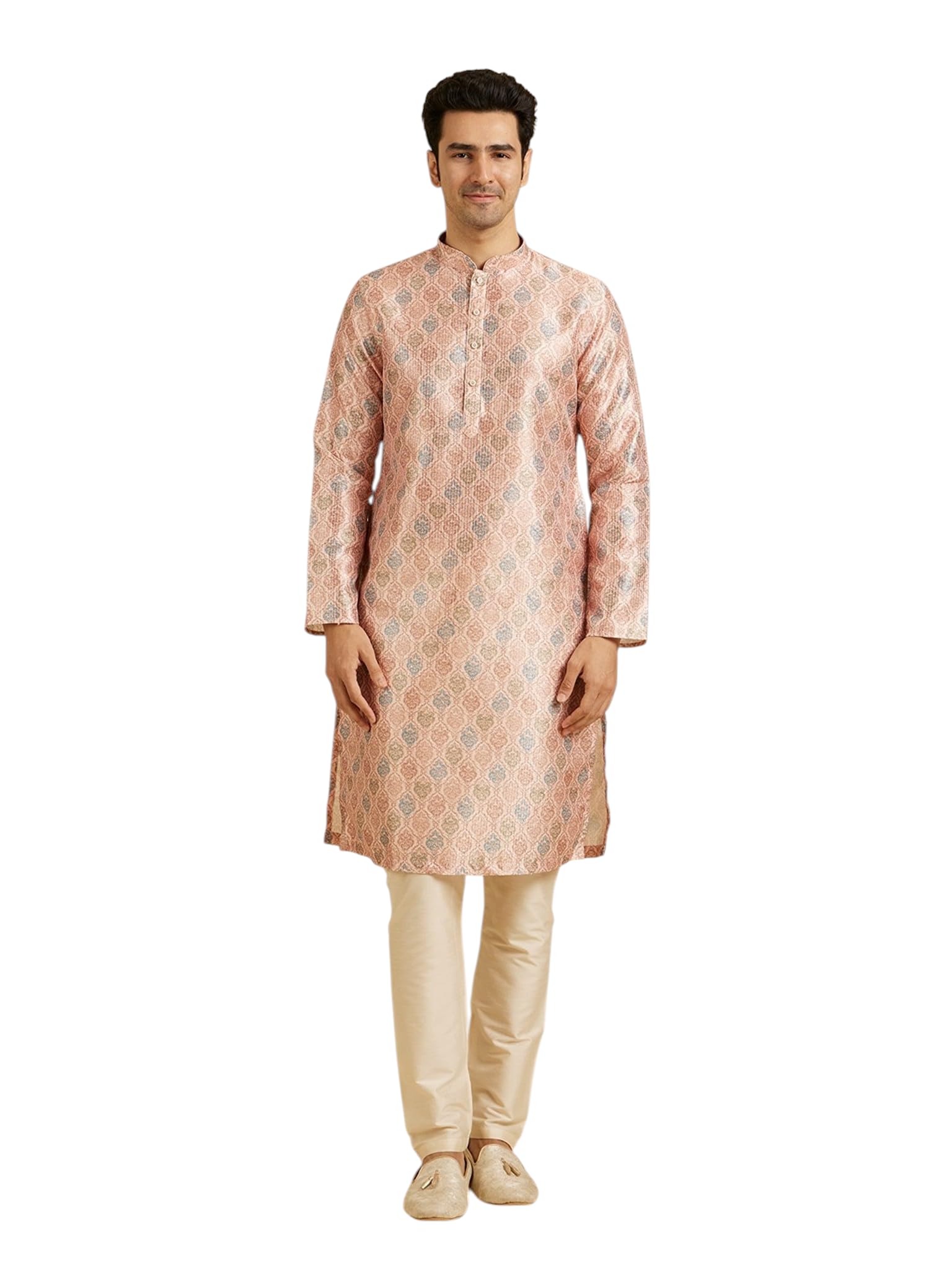 manyavar Men's Art Silk Printed Traditional Kurta Pyjama Set (2pcs)-picture-35