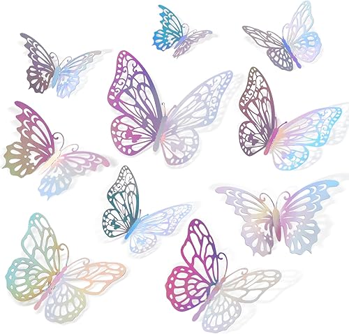 Miniatura 8 de 72 decoraciones de mariposa de oro rosa, decoración de mariposa 3D con 3 estilos 3 tamaños, calcomanías extraíbles de mariposa de oro rosa para