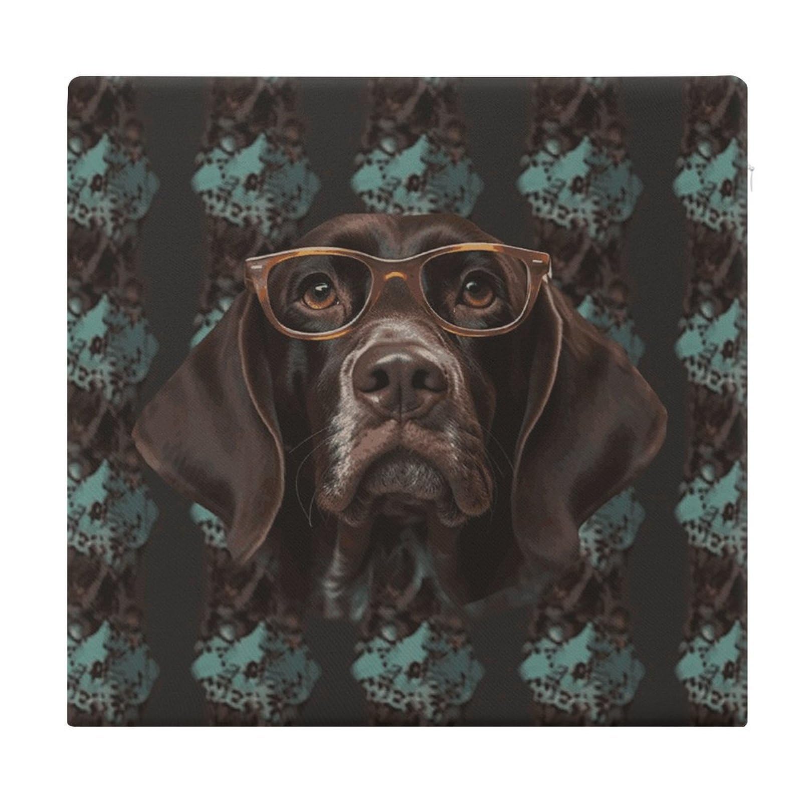 JTREHY German Shorthaired Pointer in Glasses Chair Cushions Non-Slip Bar Stool Cushions Ultra Soft Warm Memory Foam Meditation Cushion Removable Large Square Seat Cushions for Dining Chair 15x14In