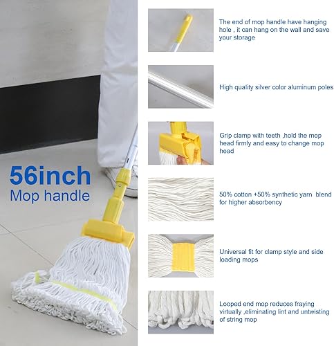 Miniatura 6 de Cubo de trapeador de 22 cuartos con escurridor lateral sobre ruedas, amarillo, incluye fregona