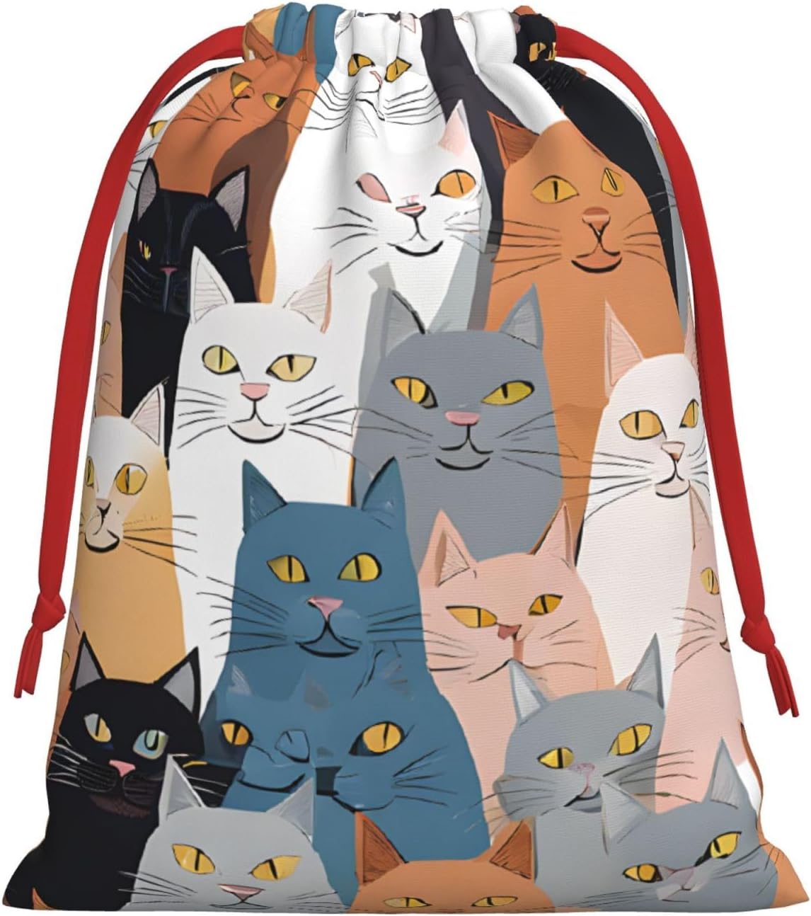 DCEHGEW Colorful Cartoon Cats Soft Drawstring Gift Wrapping Bags, Reusable Polyester Pouch Storage Bag for Christmas, Halloween, Party Favors, Jewelry, Small Size: 7.9x10.6 inches image 2