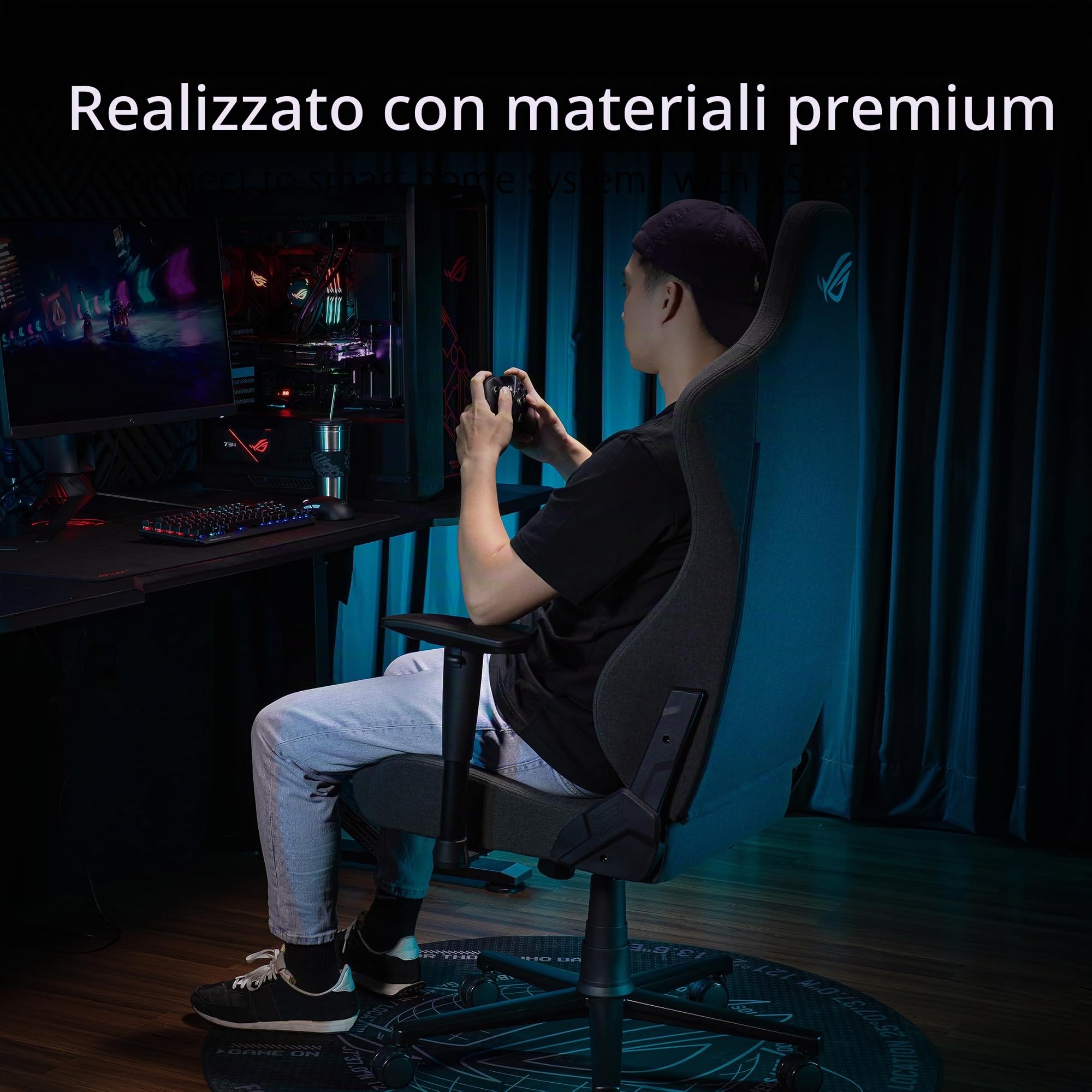 ASUS ROG AETHON FABRIC, Sedia Gaming Ergonomica, Supporto Lombare, Grigia | Struttura in Acciaio, Braccioli 2D Imbottiti, Rivestimento in Tessuto e Cuscini in Schiuma, Peso Massimo Supportato 136kg