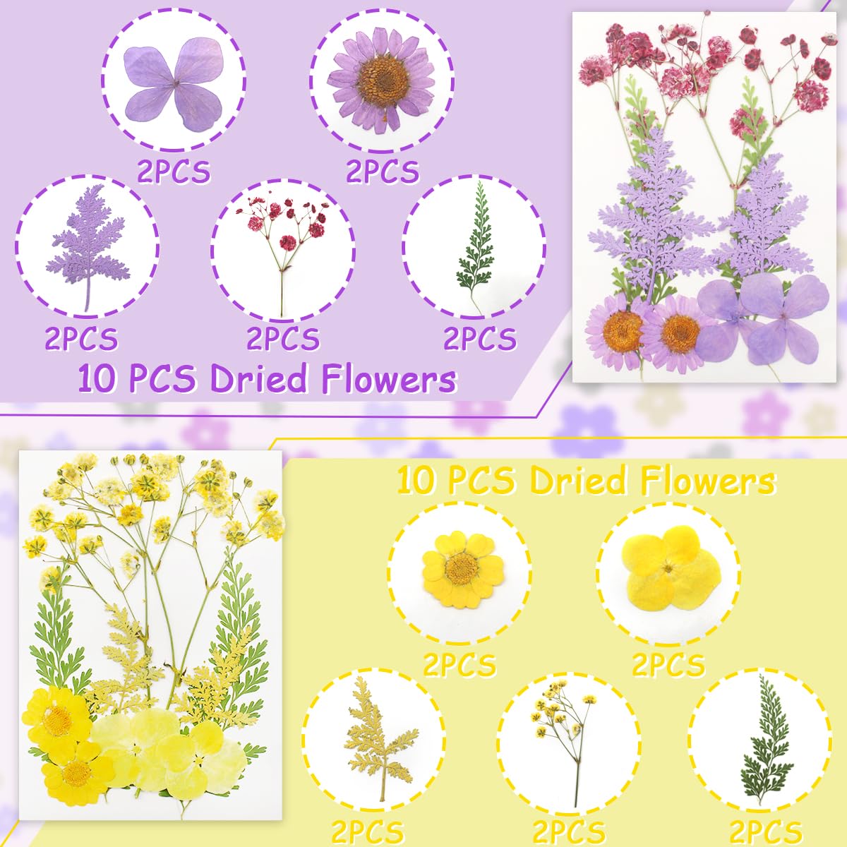 Cinvo 40 Pcs Real Dried Pressed Flowers and Leaves Natural Dried Petals Greenery with Tweezer for Candle Resin Jewelry Soap Nail Pendant Phone Case Crafts Making Floral Decors DIY Embellishments - Image 3