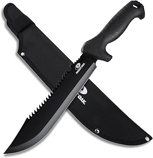 Mossy Oak 16" Heavy Duty Machete with Saw and Sheath, Sharp Dual-Edge Blade, Ergonomic Non-Slip Handle for Bushcraft, Outdoor Hunting, Garden Cutting and Yard Work