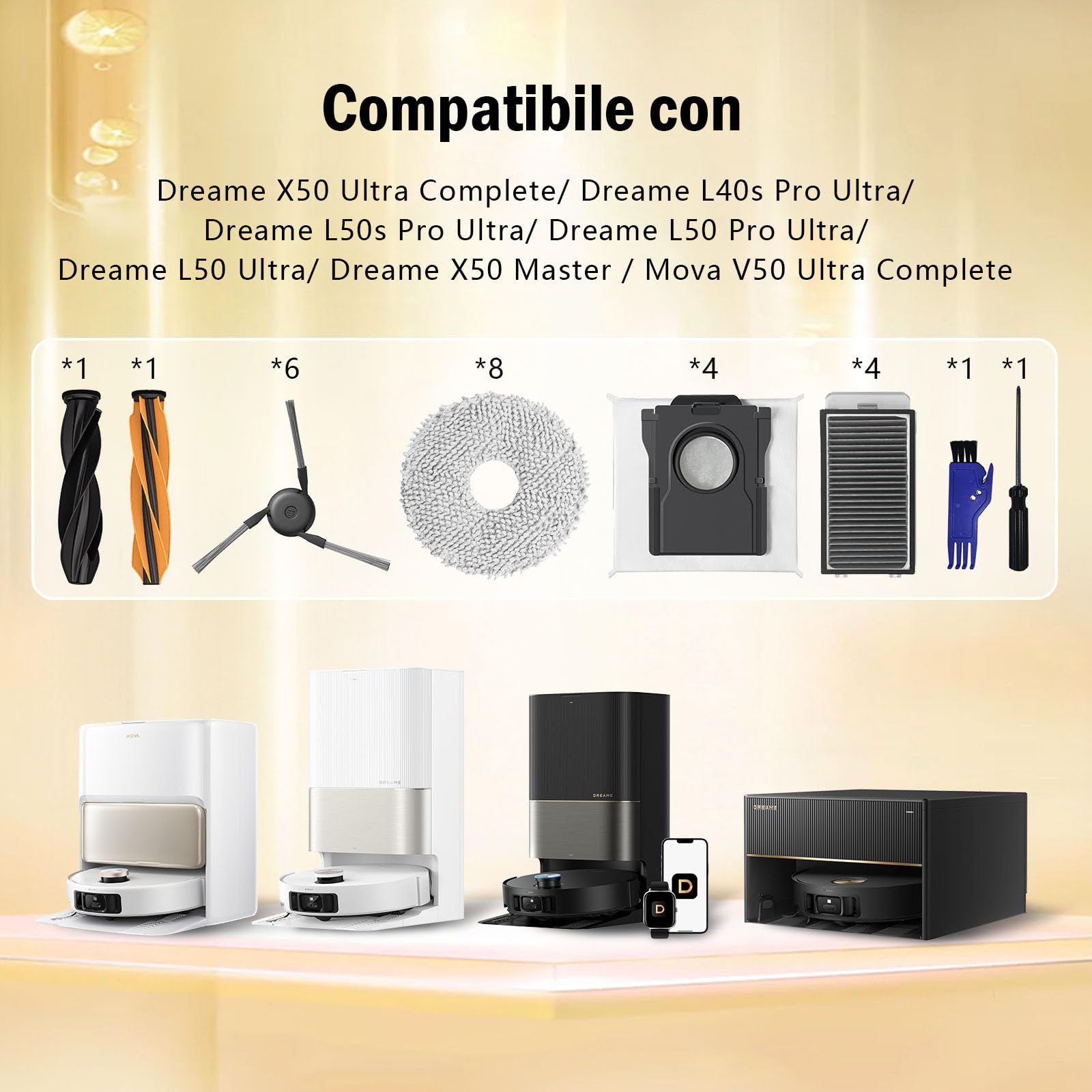 L50s L40s Pro Ultra Accessori Ricambi per Dreame X50 Ultra Complete/ L40s Pro Ultra/ L50s Pro Ultra/ L50 Pro Ultra/ X50 Master/Mova V50 Ultra Accessori Spazzola Principale Filtri Sacchetti Panni Mop