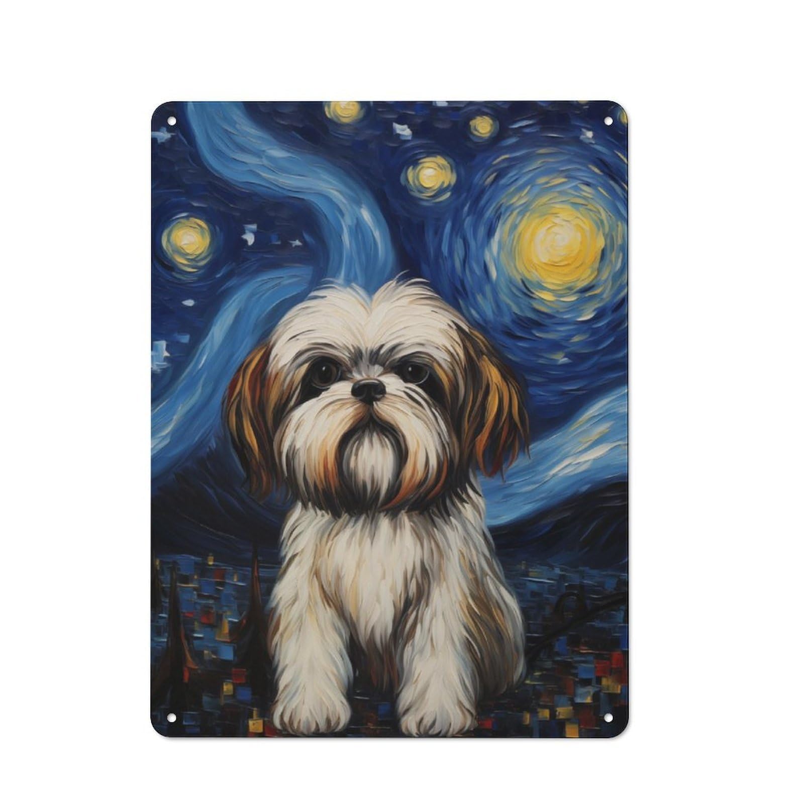 Junmoney Shih Tzu Vincent Rustic Tin Sign 40X30cm For Pub Or Café, For Collectors Building A Themed Wall Display