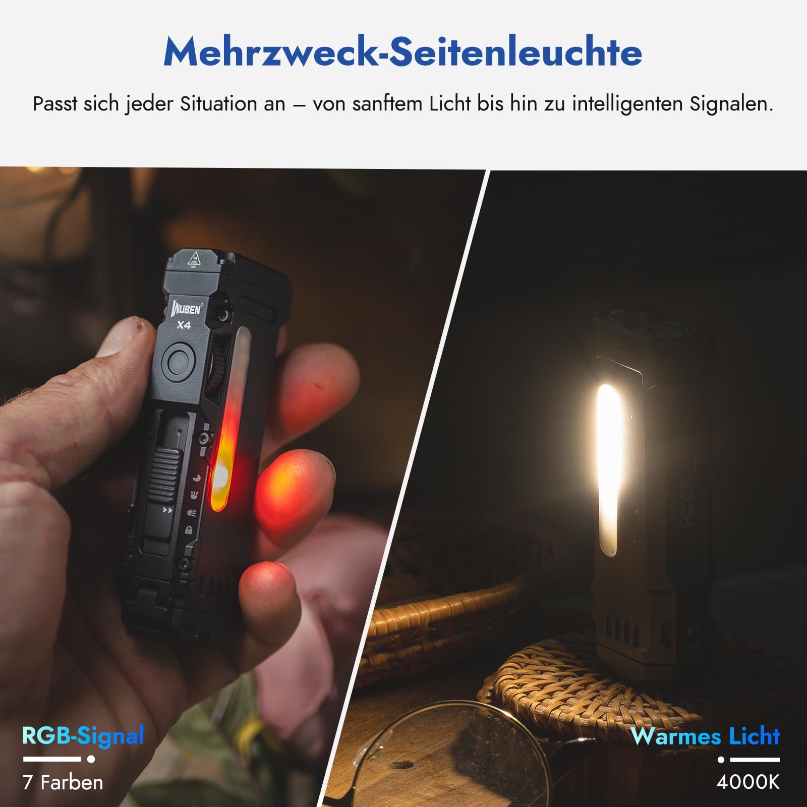 WUBEN X4 Mini LED Taschenlampe mit RGB Licht, Klein Taschenlampe Aufladbar 1500 Lumens, EDC Taktische Taschenlampe IP65 Flashlight Torch für Camping, Mitgebsel, Notfäll