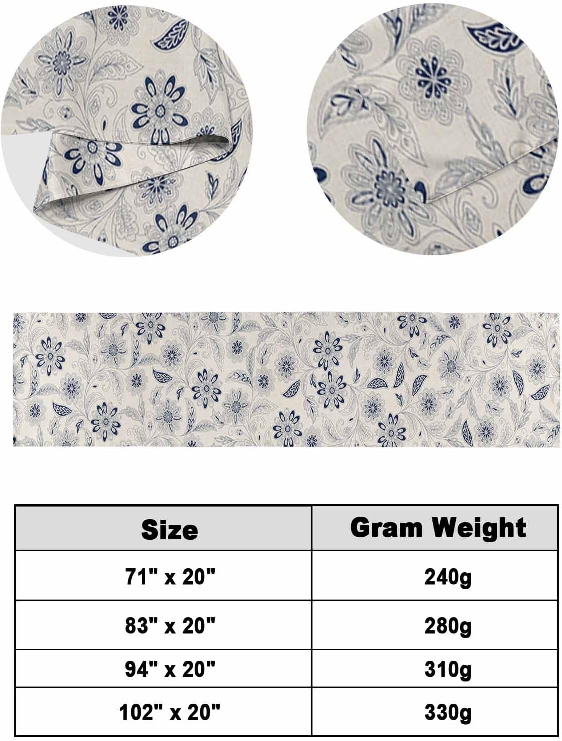 Blue Flower Vintage Bed Runner Scarf Cal King Size, Abstract Ethnic Floral Pastoral Luxury Bed Throw Runners & Scarves for Twin Full Queen King Foot of Bed, Bedroom Hotel Decoration, 102"x20"