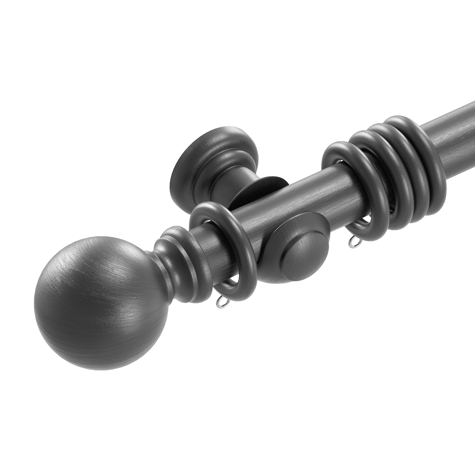 Loch & Skye Wooden Curtain Pole Set Fixed Length Premium Quality Beechwood 28mm Diameter with Finials, Rings & Brackets Wooden Rail Pole for Window & Eyelet Curtains (Dark Grey, 120cm) — image 1