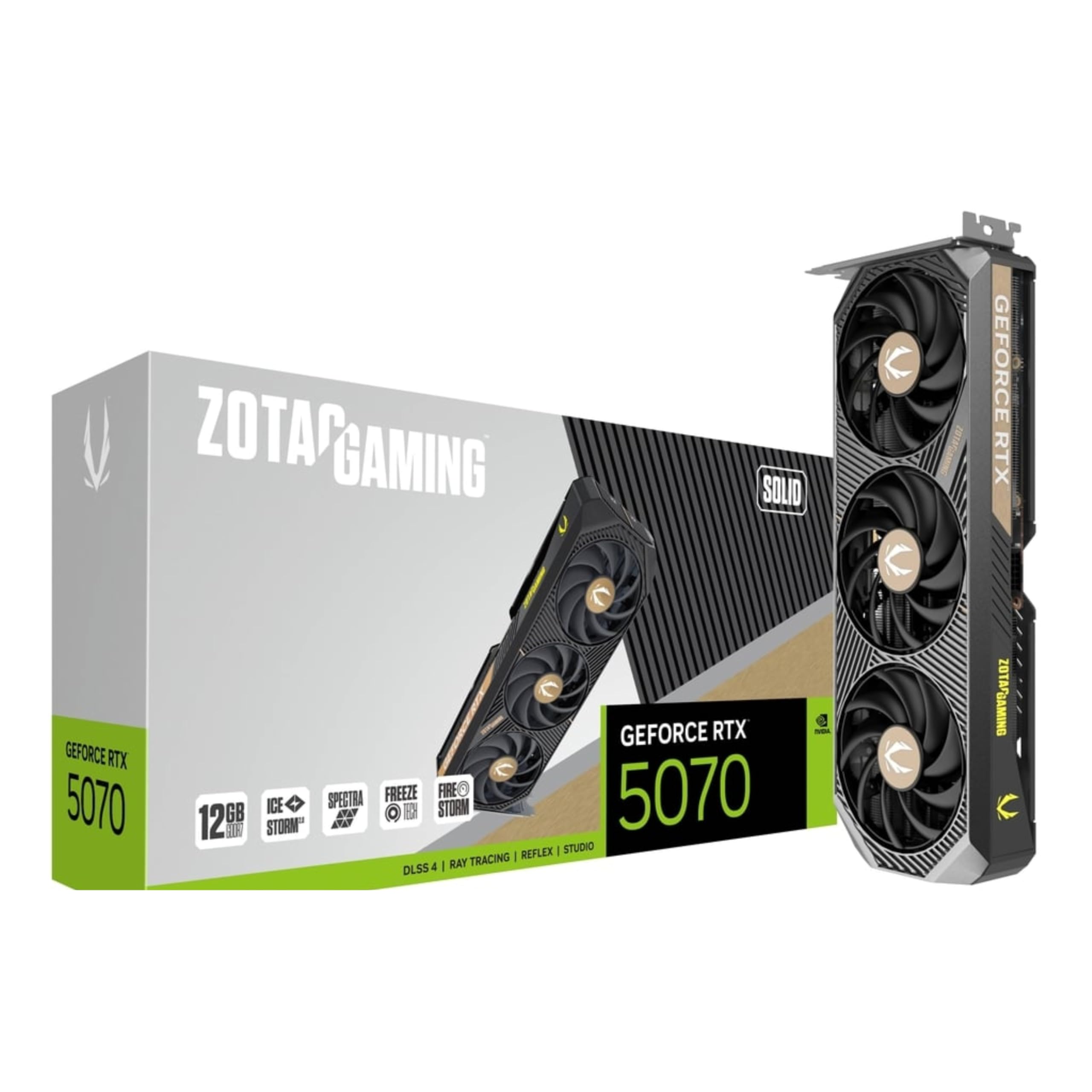 ZOTAC Gaming GeForce RTX 5070 Solid Graphics Card - Black | 12 GB | DLSS 4 | GDDR7 | 192 bit | IceStorm 2.0 Advanced Cooling | Triple Fan | Spectra RGB Lights | ZT-B50700D-10P