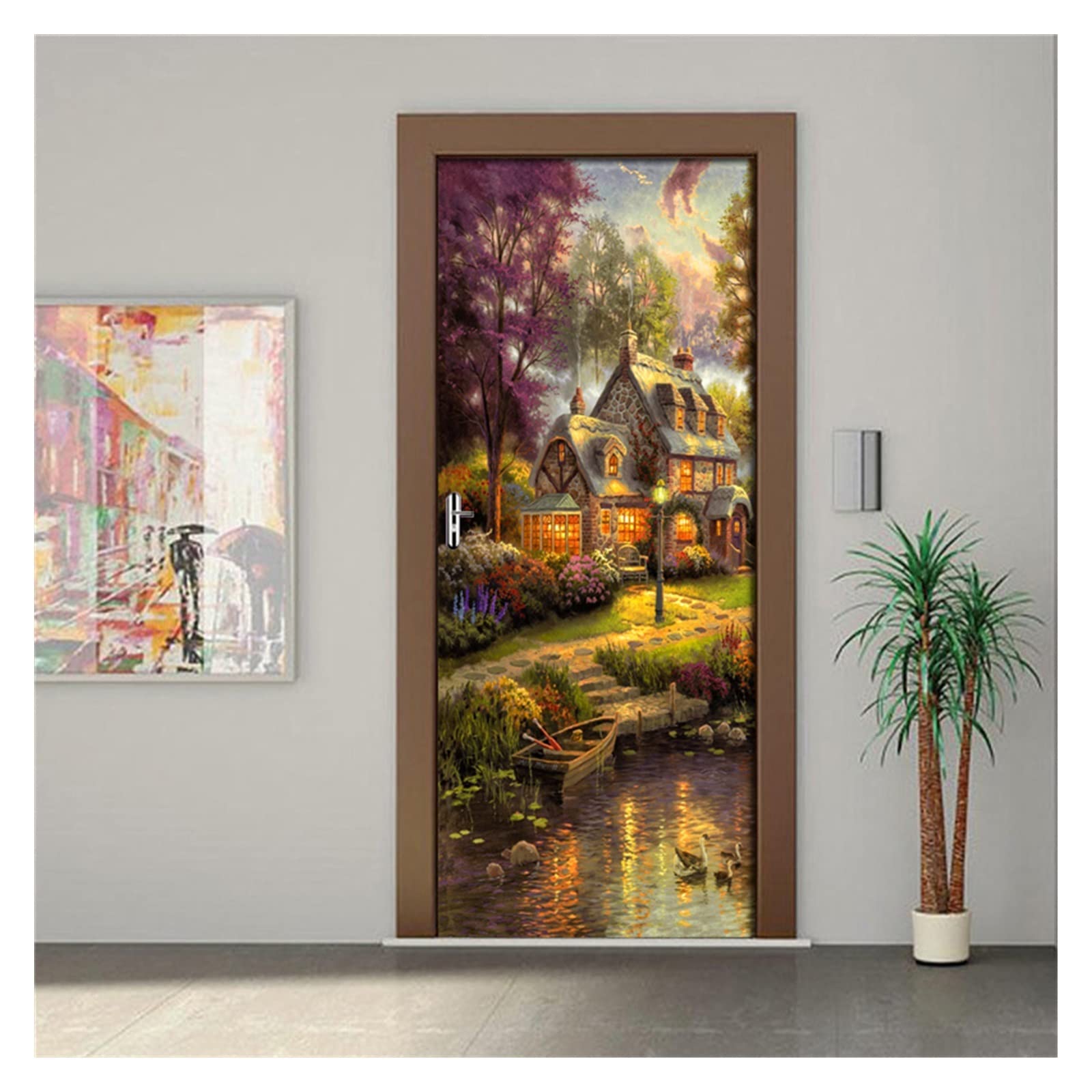 Papier peint PVC auto-adhésif 95x215cm pour masquer les imperfections d'une porte abîmée