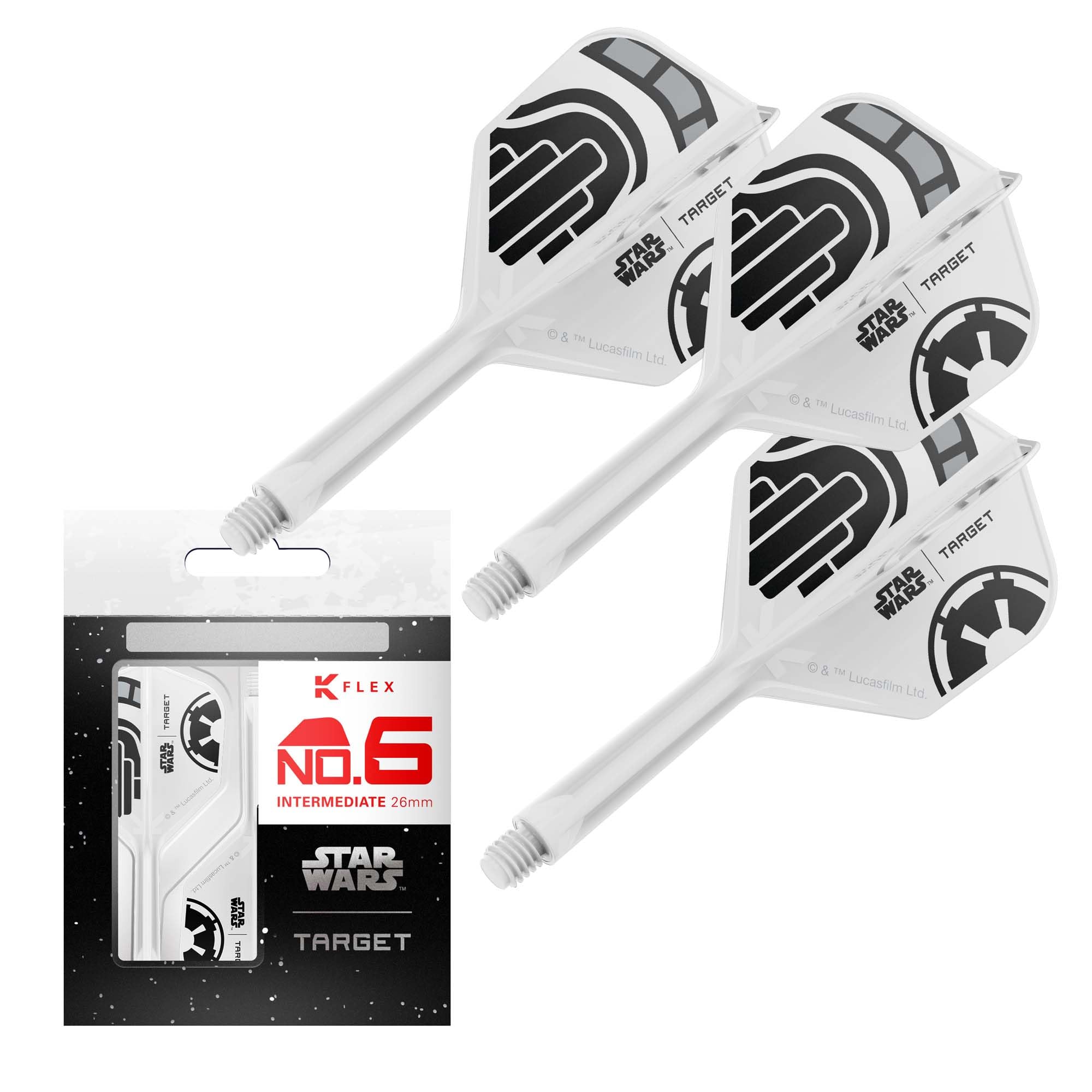 Target Darts Star Wars Storm Trooper K Flex Integredas Dardos Vuelos & Ejes | Stormtrooper Paquete de 3 K-Flex, N.º 2 & N.º 6 | Corto, Intermedio y Medio Disney K-Flex Accesorios