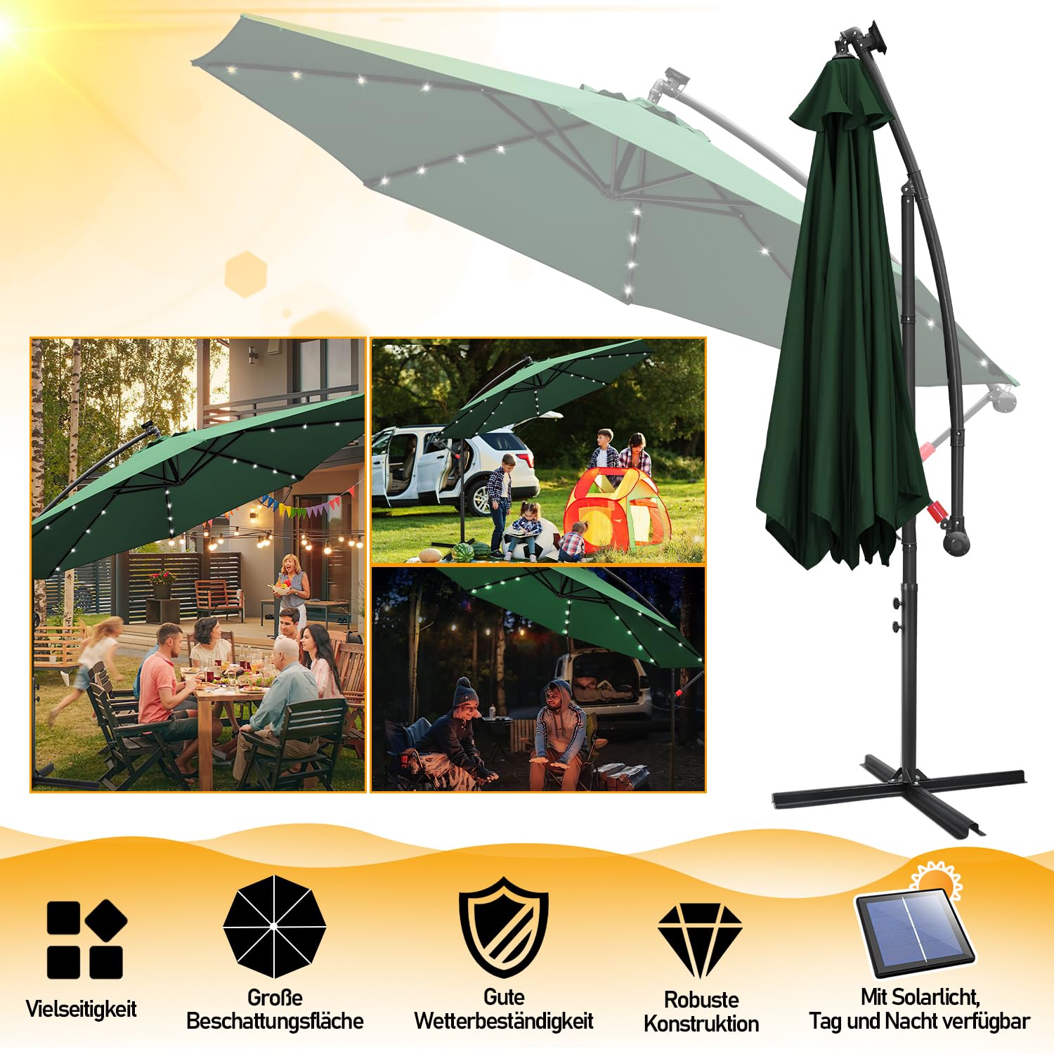 Eulenke 300/350 cm Parasol przeciwsłoneczny z korbą ręczną, regulowany kąt nachylenia i wysokość, parasol ogrodowy z ochroną UV na balkon, do ogrodu, tarasu