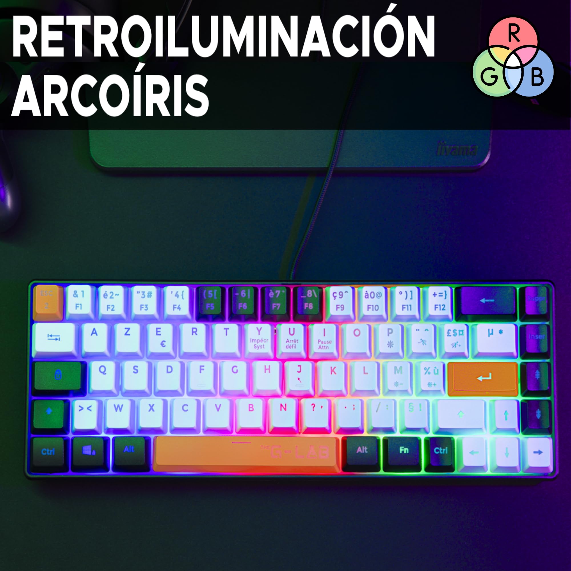 The G-Lab Keyz Hydrogen, Clavier Gamer 60%, Clavier Semi-mécanique Filaire, Rétroéclairage Multicolore- Silencieux, Format Compact TKL- Pc/ps4/ Ps5/xbox - Disposition AZERTY française (BLANC
