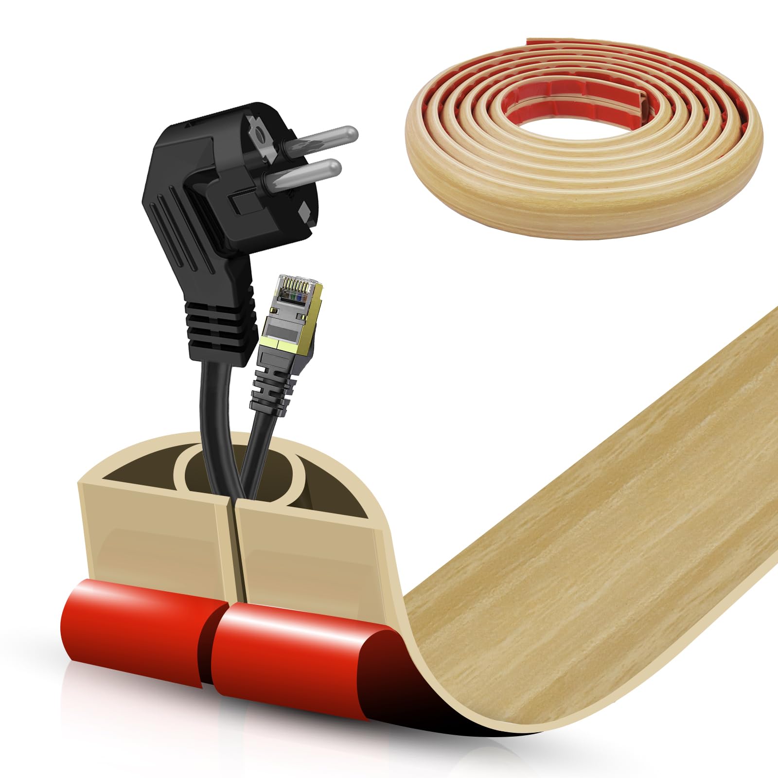 Floor Cord Cover Self Adhesive Cord Hider,10FT Cable Management, Extension Strip Protector for Wires, Prevent Cable Trips for Offices, Gyms, Exhibitions Cavity:0.51"(W) x 0.3"(H) WoodLightyellow