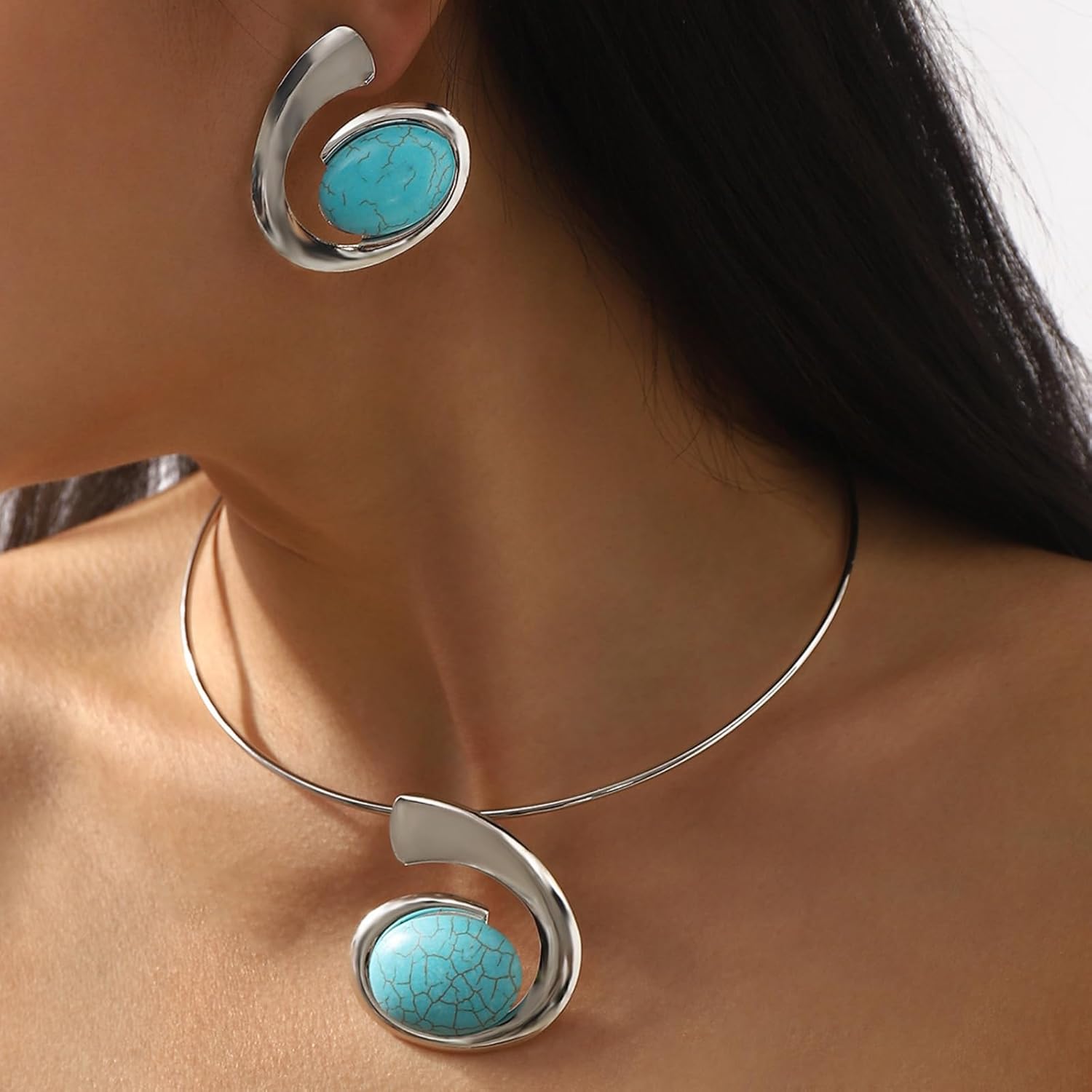 Western Turquoise Jewelry for Women Long Necklace Turquoise Earrings Boho Jewelry Country Concert Outfits Western Outfits - Image 3