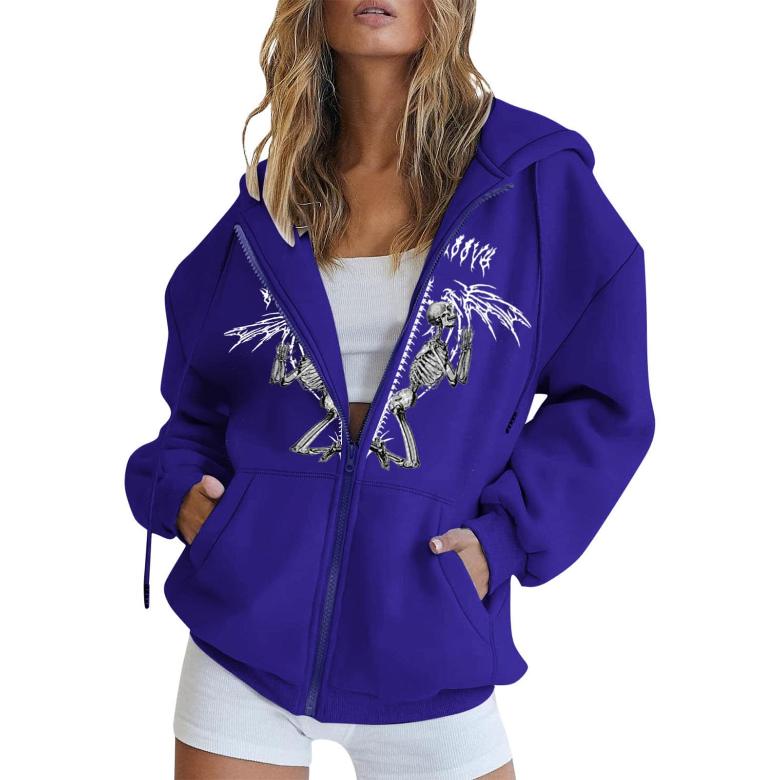 Fleecejacke Damen Oversize - Y2K Kapuzenjacke Mit Reißverschluss