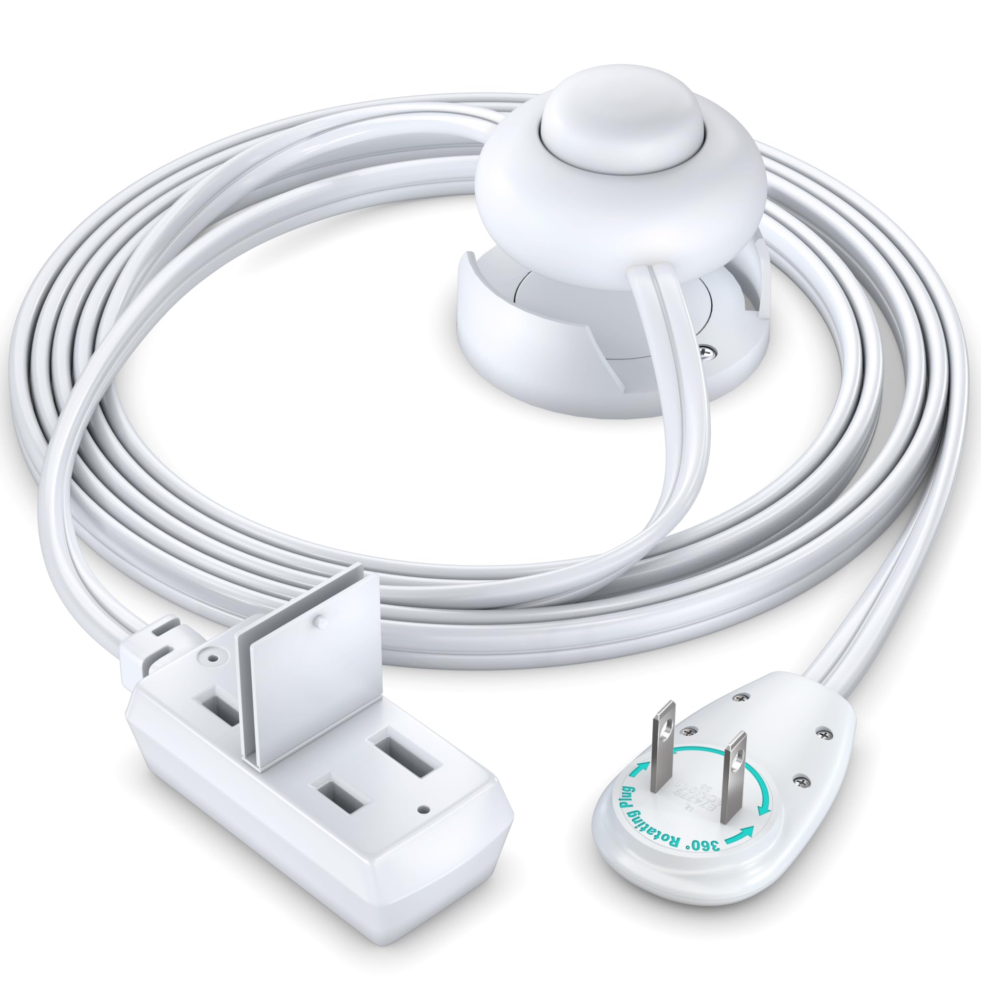 Maximm Extension Cord with On/Off Switch and Cradle, 2-Prong Flat Plug, 16 AWG, UL Certified, White – 4 Feet – Easy Foot-Controlled Power for Indoor