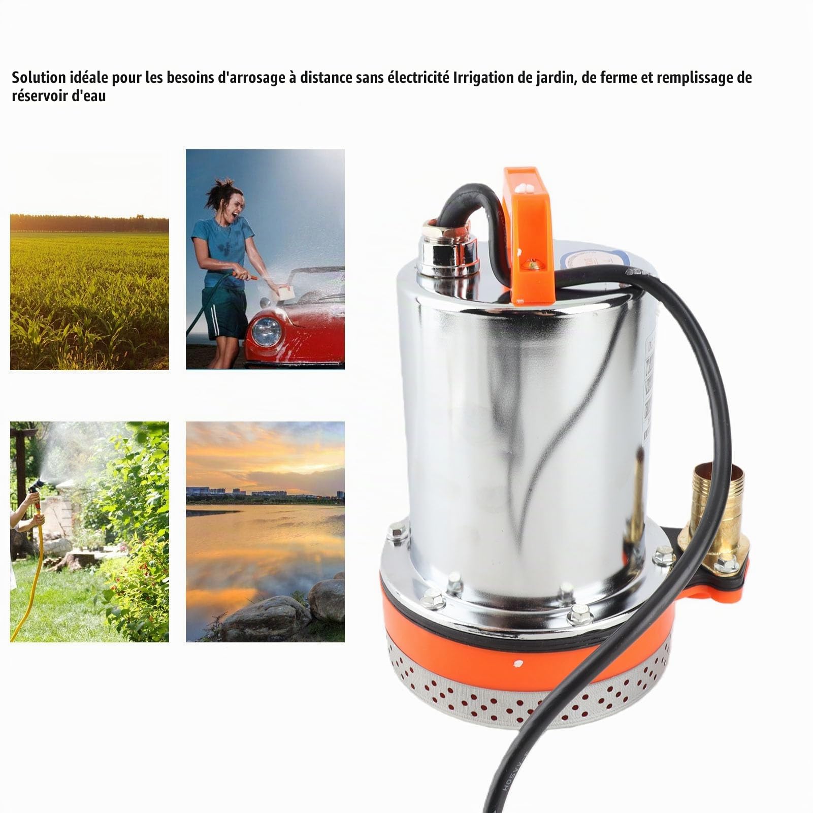 Pompe Submersible CC avec Panneaux Solaires et Systèmes de Batterie, Pompe à Eau Solaire jusqu'à 8 M de Levage, Idéale pour le Jardin, L'irrigation Agricole, les étangs, les (12V)