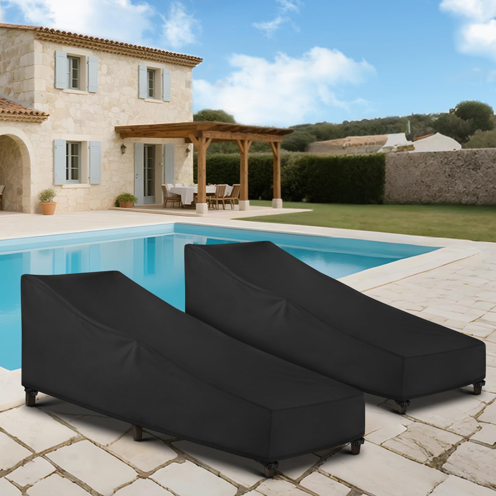 SunPatio Pokrowiec na szezlong, wodoodporny, 2-pak pokrowców na krzesła na patio z otworem wentylacyjnym, odpornym na promieniowanie UV, rozdarcie i blaknięcie, ochrona na każdą pogodę, 200 szer. x 80