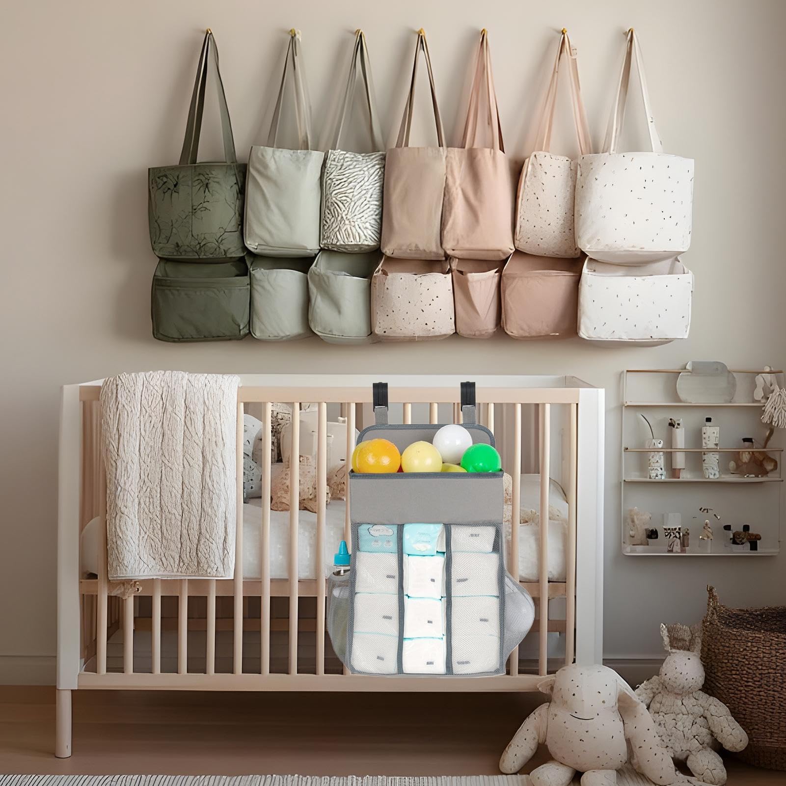 Cesta de pañales, organizador portátil de pañales, cesta de bebé que ahorra espacio, apilador de pañales colgante para guardería, hogar y viajes, ideal para padres