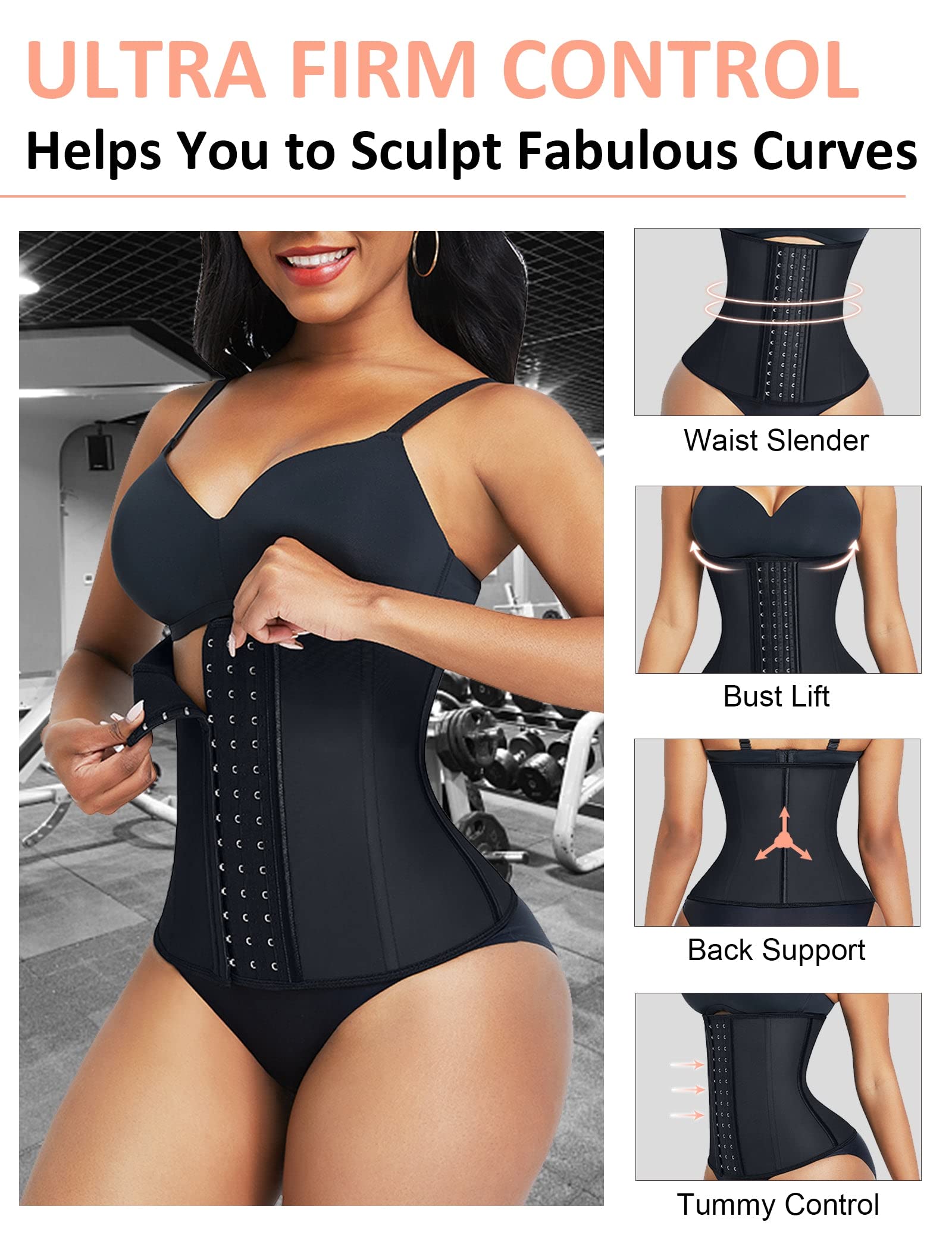 FeelinGirl Gaine Ventre Plat Fermetures à Crochet à 3 Rangées Gaine Amincissante Ventre Plat Femme