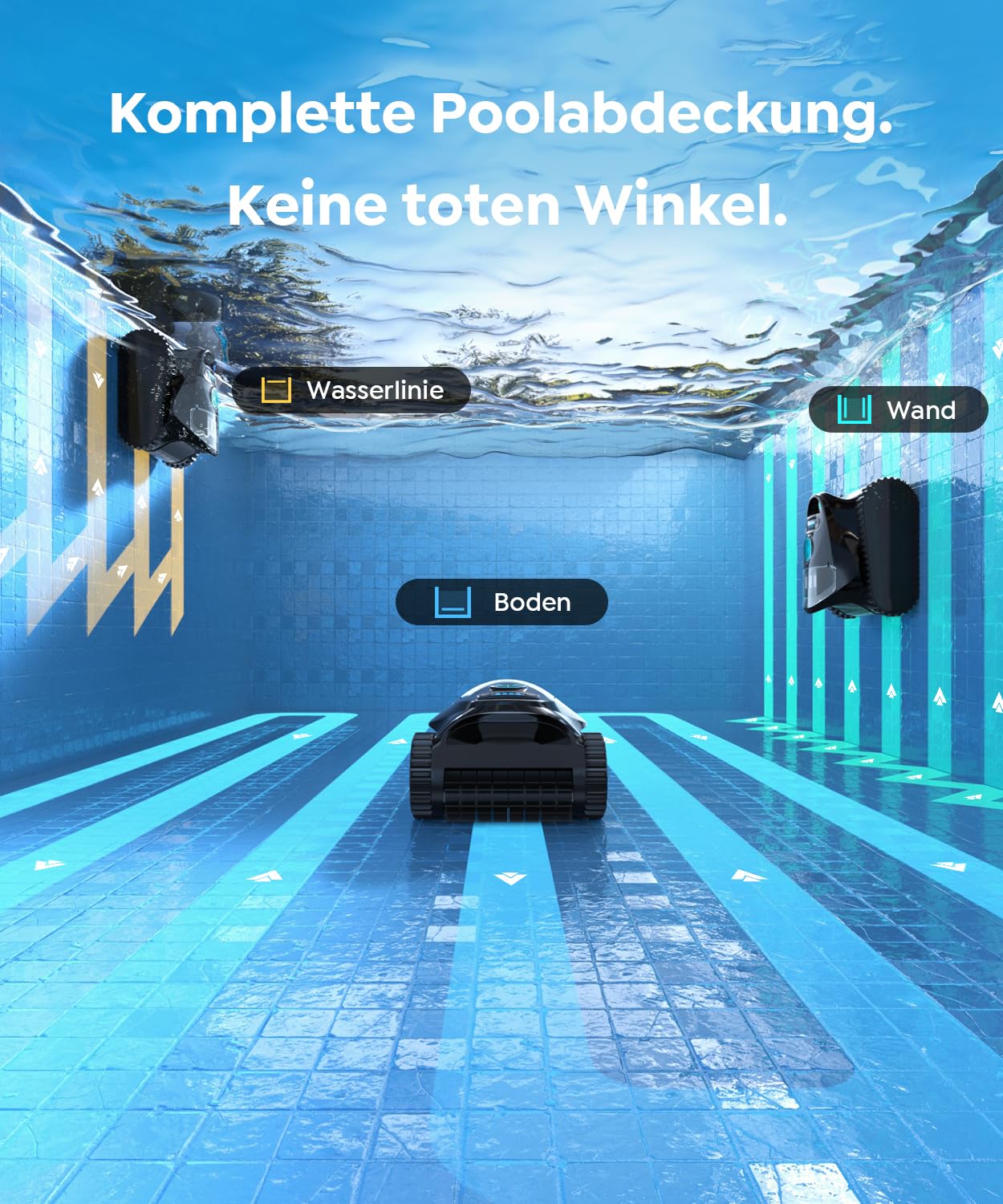 C1 Poolroboter Boden und Wand & Wasserlinie (2026 Neu) | Doppelfilterung, 180 Min. Akku, 7 Modi, App-Steuerung, bis 150 m², leichtes Entnehmen, für Süß- & Salzwasser