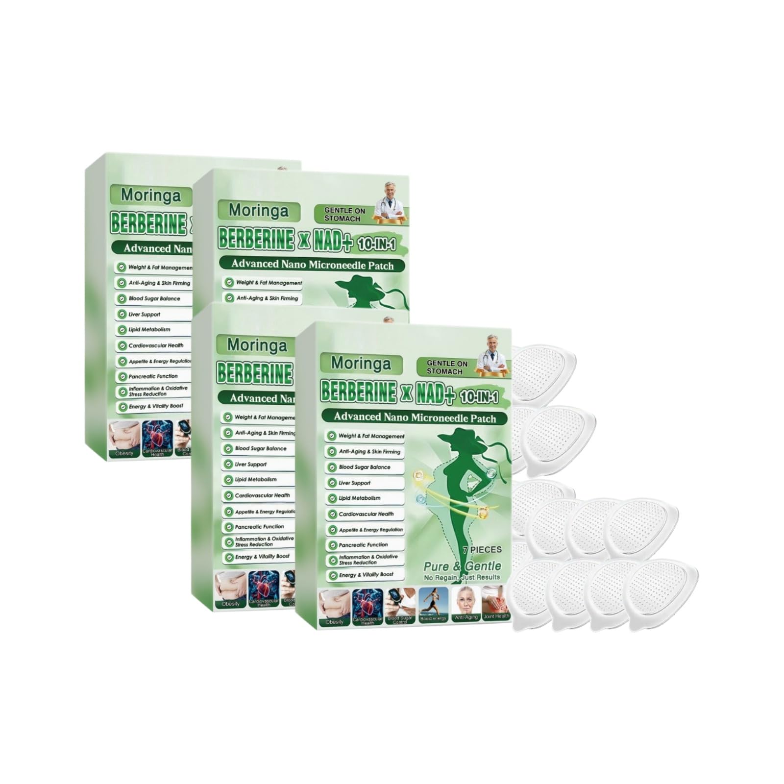 Patch Minceur 10 en 1 Moringa x Berberine - Nano Microneedle Perte de Poids Ventre Plat - Ingrédients Naturels Facile à Appliquer Invisible Homme et Femme