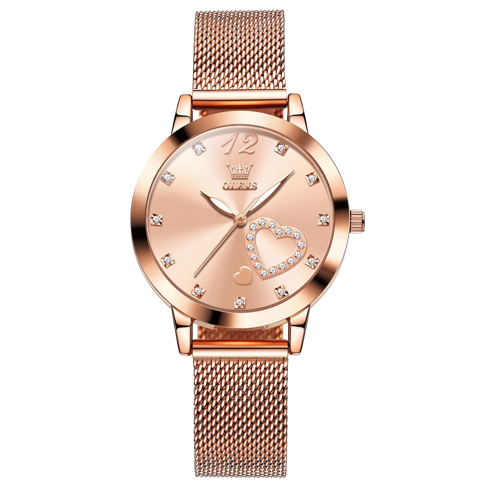 OLEVS Uhr Damen Rosegold, Ultra Thin Edelstahl Mesh Armband Damen Armbanduhr Wasserfest, Minimalismus Analoger Quarz mit Datumsanzeige Armbanduhr für Damen