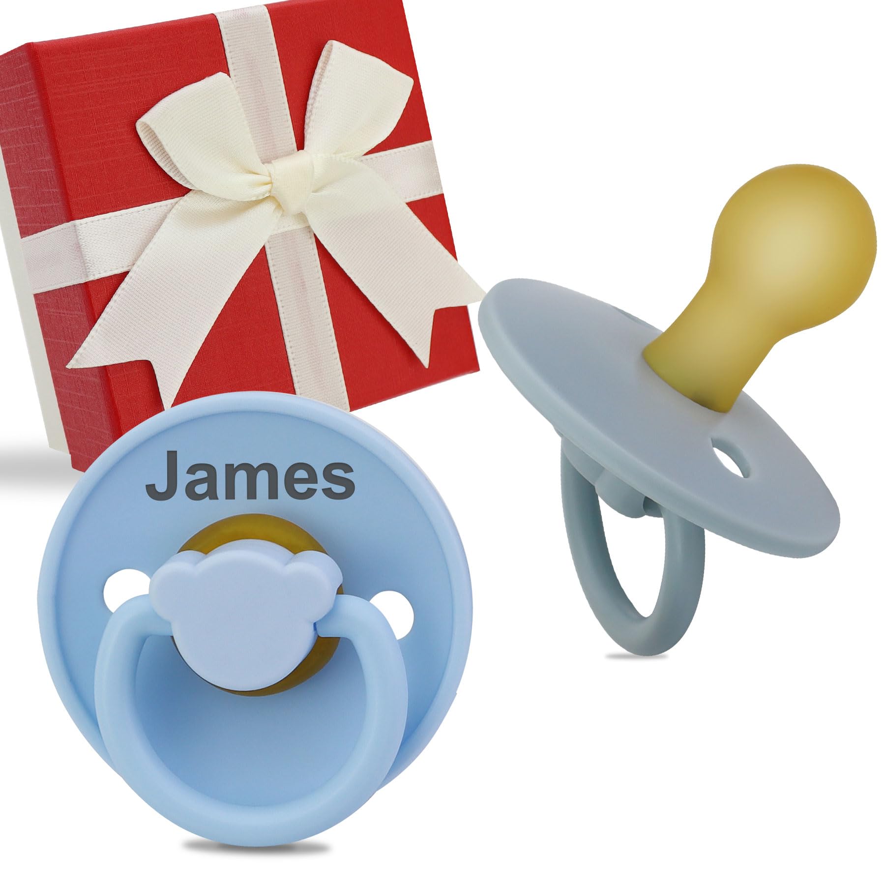 2Pcs, Ausbay Personalized Pacifier with Name Gift Box, Handmade Custom Pacifier Set, Baby Pacifier with Name Gift for New Year Easter, Cute Unisex Handmade Gift for Baby (Blue)