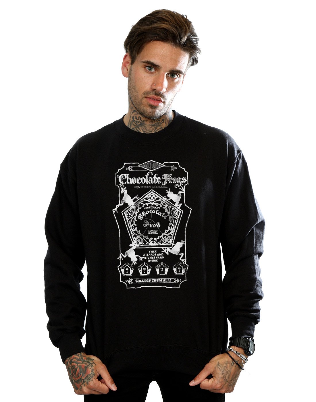 Harry Potter Men's Chocolate Frogs Mono Label Sweatshirt X-Large Black