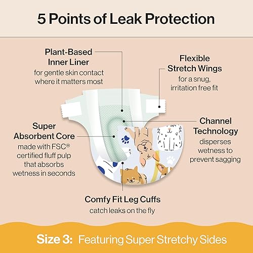 Miniatura 4 de The Honest Company Pañales Clean Conscious  A base de plantas, sostenibles  Orange You Cute + Feeling Nauti  Club Box, talla 3 (16-28 libras), 62