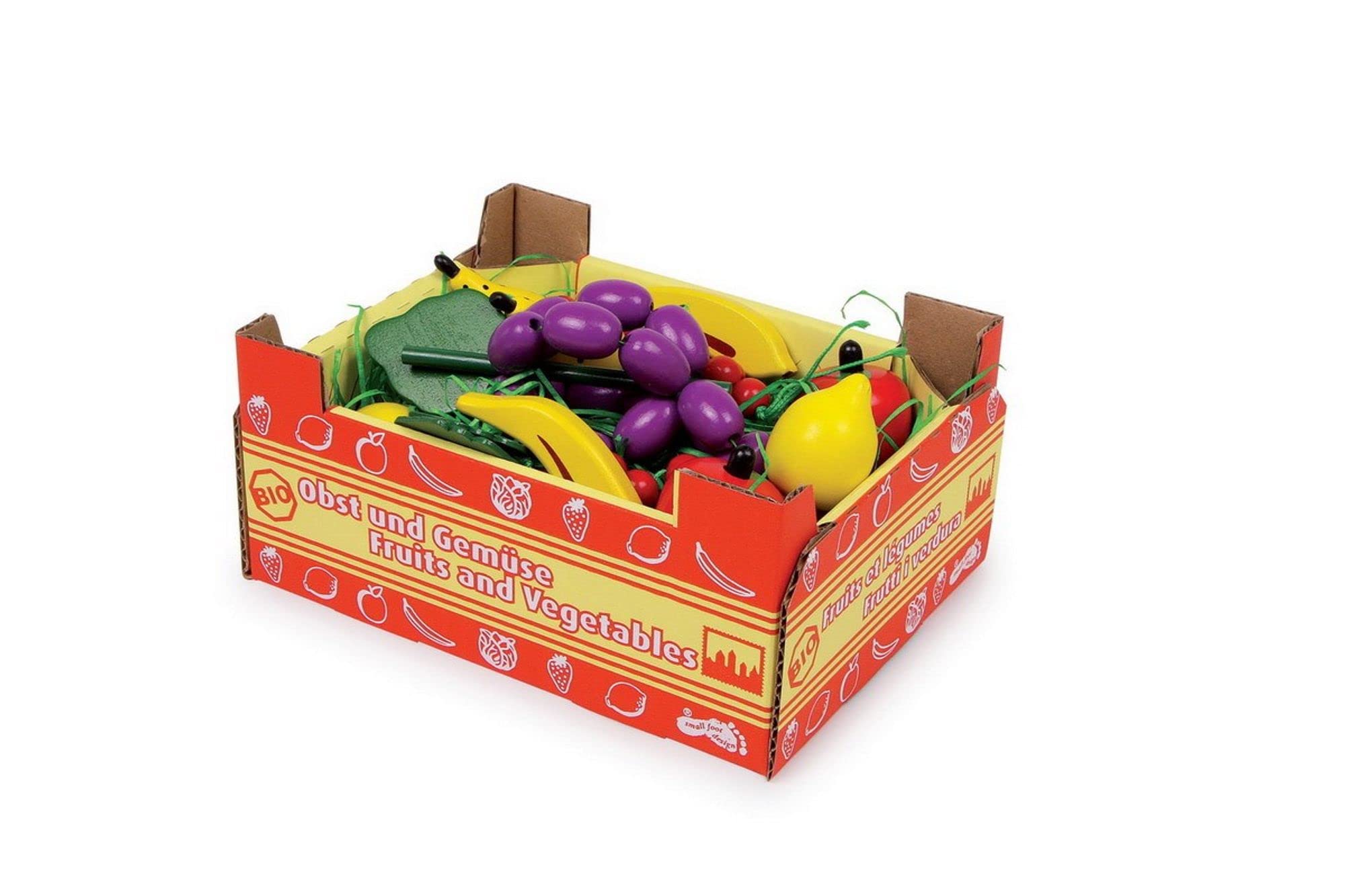 Small Foot Holz Obst Stiege - 11 Bunte Früchte Für Kaufmannsladen Ab 3 Jahren