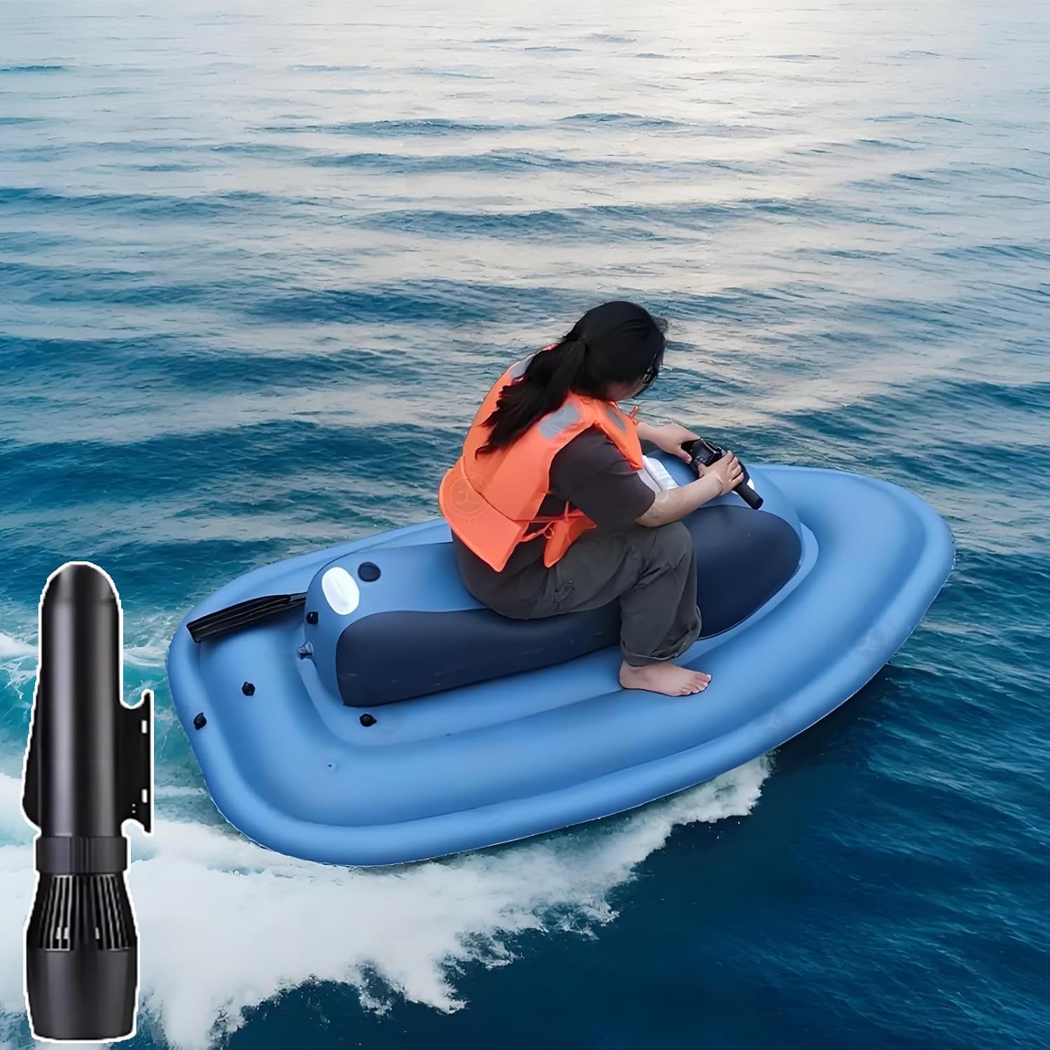 2025 New Summer Jet Ski with Underwater Scooter (Optional) - 10000mah Battery, 130min Runtime, 9-Speed (3-7km/H), Dual-Fin Inflatable Boat for Water Sports