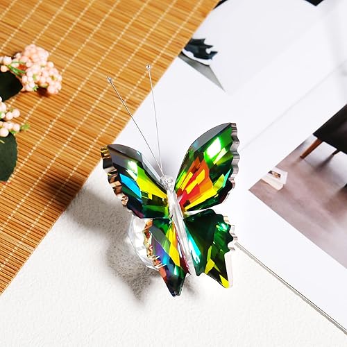 Miniatura 4 de YWHL Bonita figura de mariposa de cristal, hecha a mano, estatua de mariposa de cristal con base de bola de cristal, adorno de animal, regalos