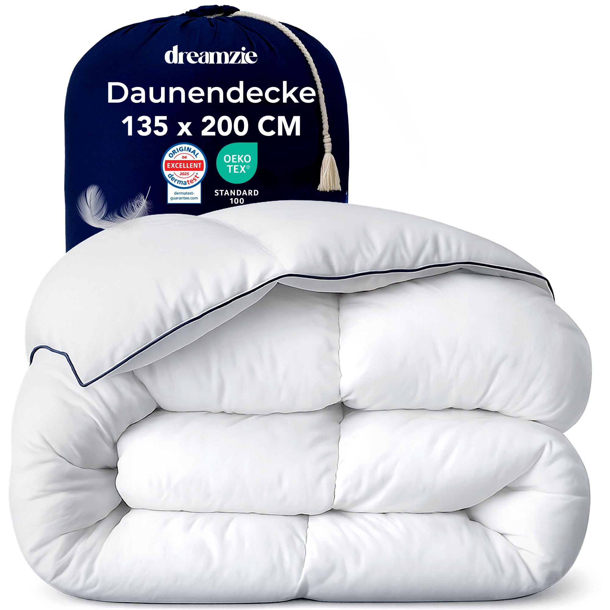 Dreamzie Daunendecke 135x200 Daunen Bettdecke - Warm Winterdecke Daunendecke 650gsm - Komfort Bettdecke 135x200 cm - Bettdecken Daunen & Federn - Zertifiziert für Tierwohl