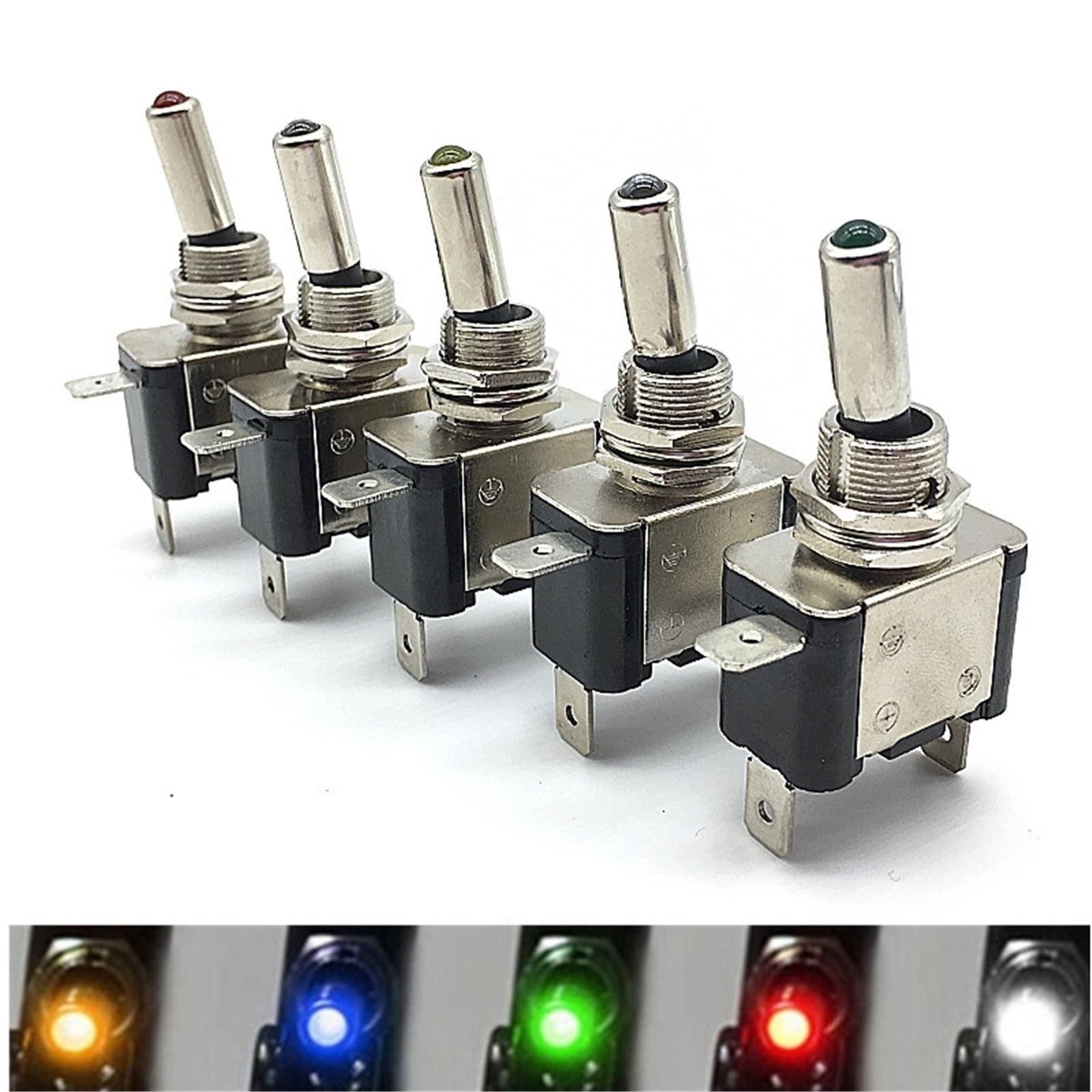 1 sztuka podświetlany przełącznik dźwigniowy LED do samochodu, łodzi, ciężarówki, z diodami LED 12V DC 20A, ON/OFF, czerwony, niebieski, biały, zielony, żółty (zielony)