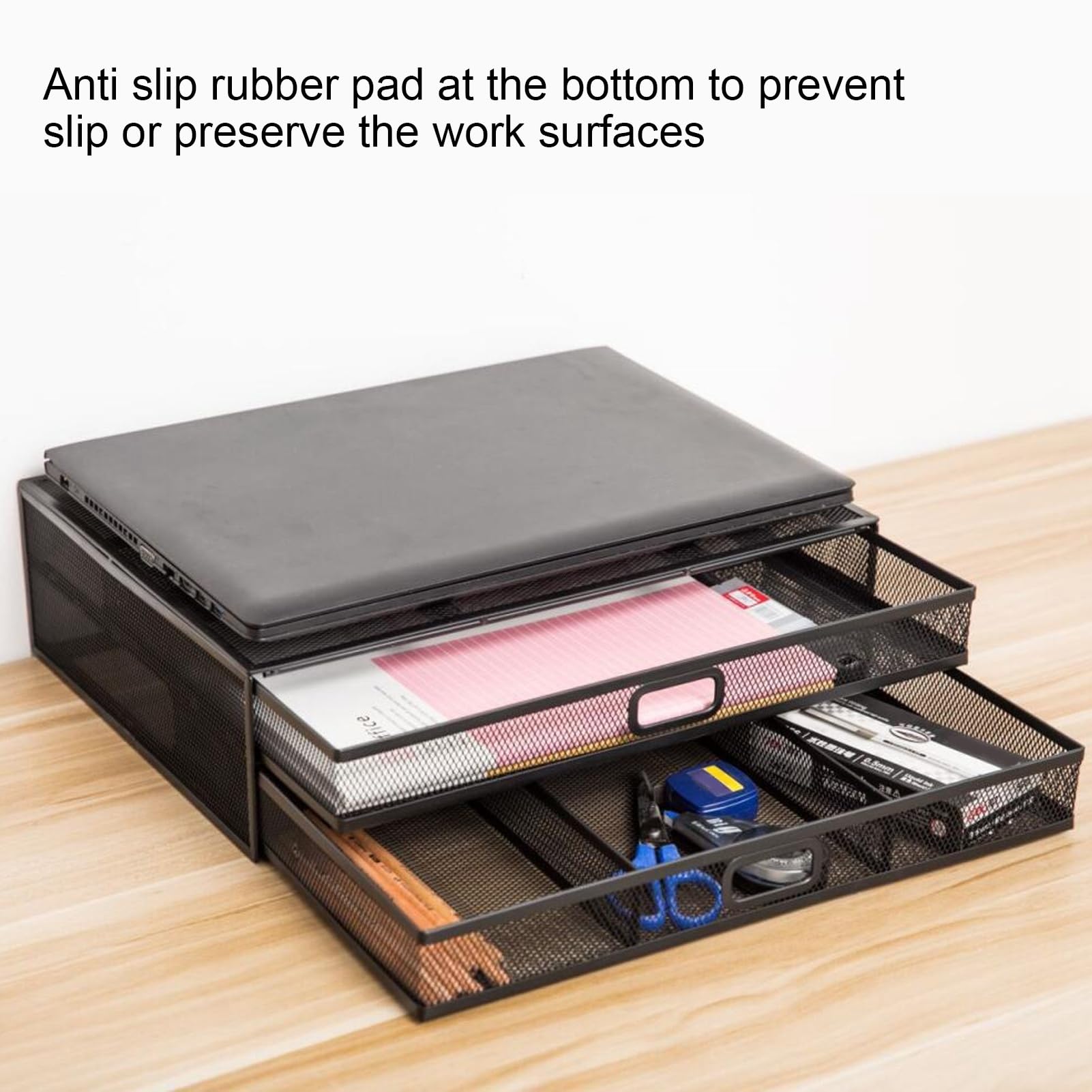 Jeanoko Podstawka Pod Monitor z szufladą zapewniającą Ergonomiczne oglądanie. Duża przestrzeń do Przechowywania Organizer na Biurko z Metalowej Siatki do Domowego Biura 40,4 Cm