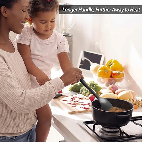 Miniatura 7 de Cucharas de silicona para cocinar  Cucharas de cocina extra grandes para mezclar, servir y revolver  Utensilios antiadherentes resistentes al calor